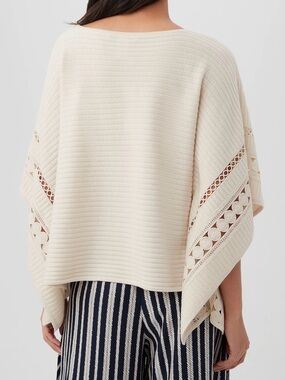 Trina Turk Cream Crochet-Trim Ribbed Poncho Sweater - Women